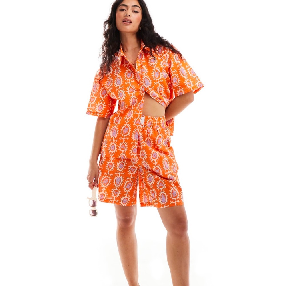 Bright Orange Patterned Two-Piece Set - image 1